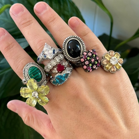 HUGE Costume Ring Bundle Silver Lot Set of 9 Assorted Resellers Resale Haul - Picture 3 of 5